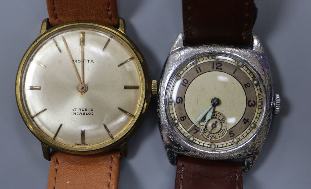 A gentlemans steel and gold plated Provita manual wind wrist watch (worn) and one other steel wrist watch(a.f.)